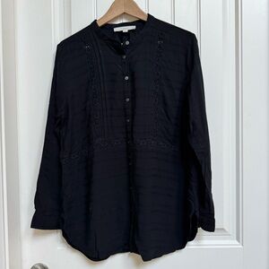 Loft Black Rayon Buttoned Tunic With Lace Detail. Size LP